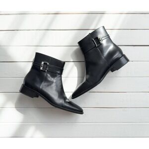 Talbots Women's Buckle Black Leather Ankle Boots Booties‎ Size 6